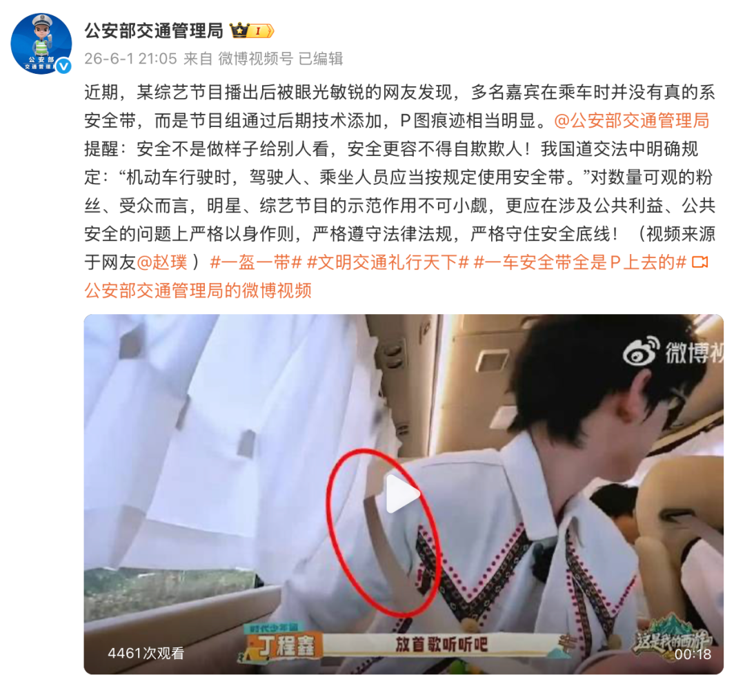 某综艺节目被指“一车安全带全是P上去的”，公安部交通管理局：安全容不得自欺欺人，明星更应以身作则 - 图8