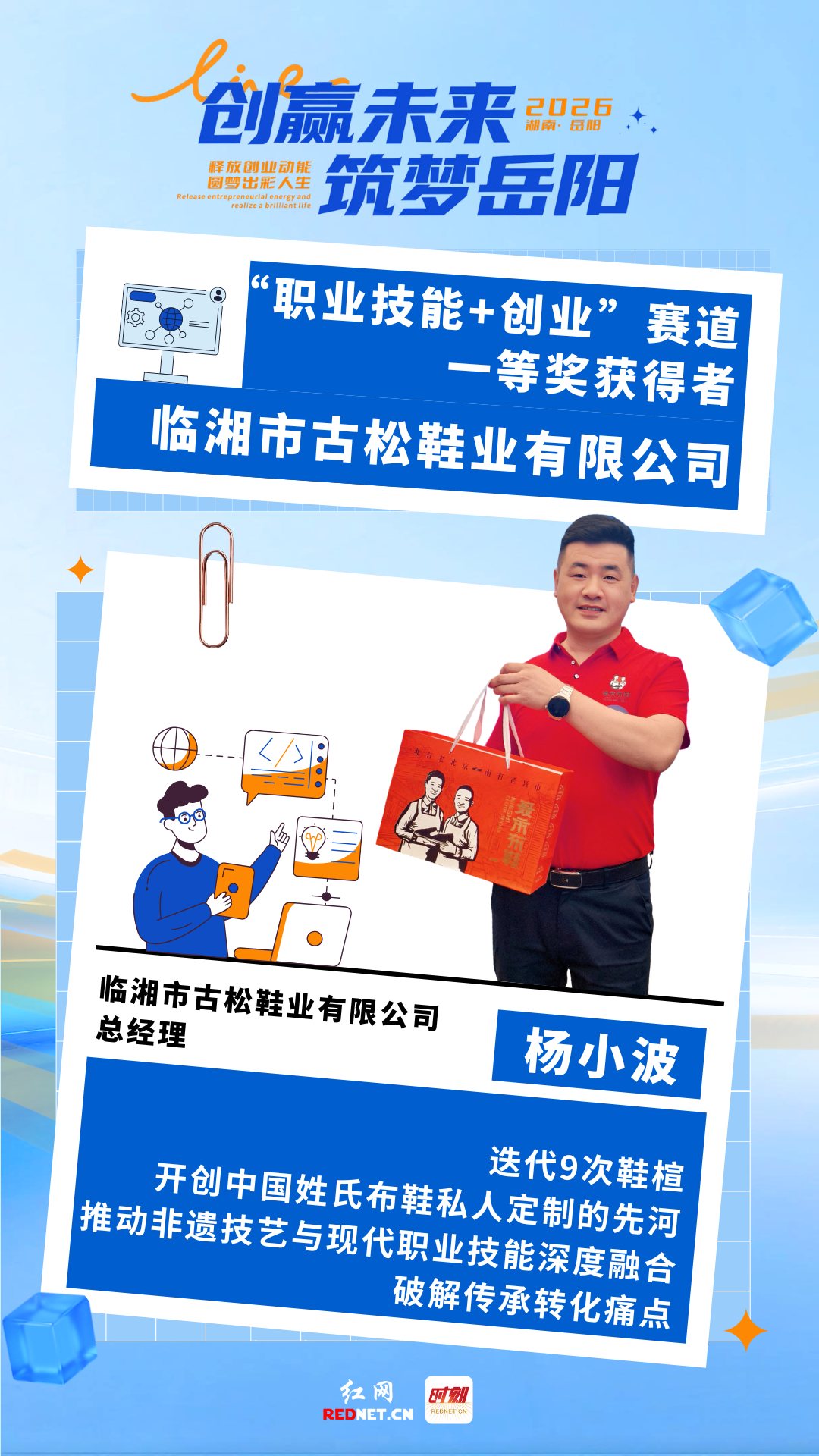 “创”响岳阳⑨丨海报：斩获职业技能赛道一等奖！聂市布鞋凭“新中式”潮出圈 - 图1
