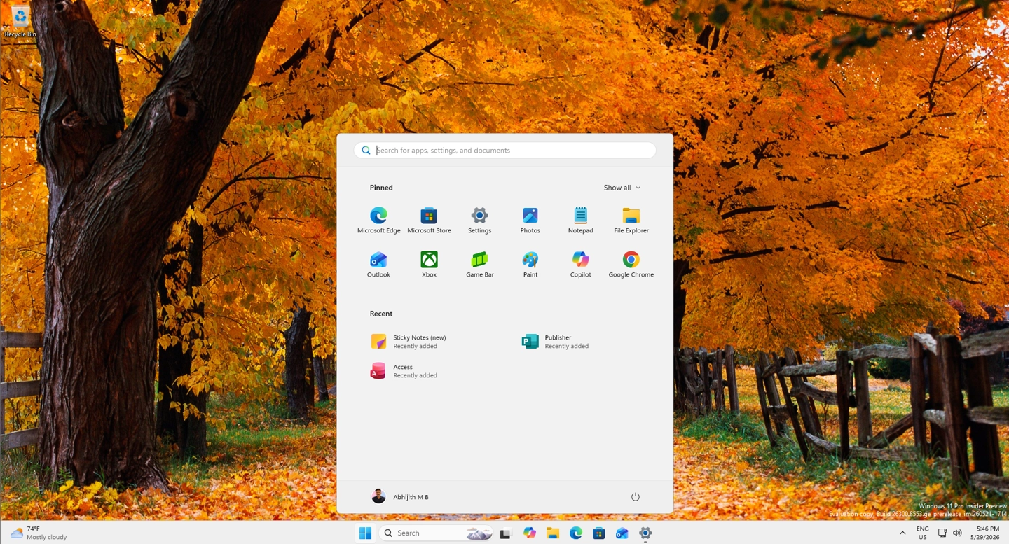 微软 Win11 预览版换新开始菜单：可隐藏固定区域，切换小尺寸 - 图9