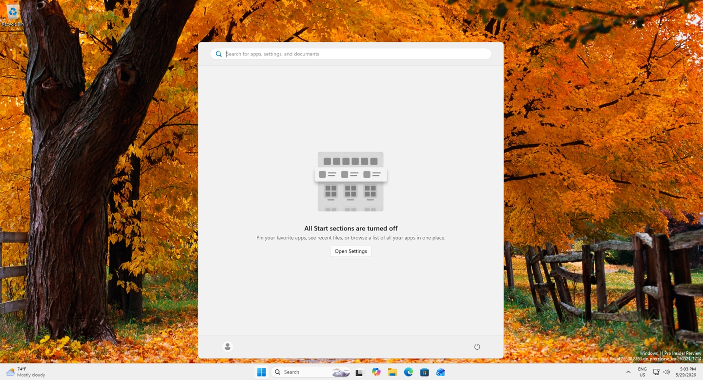 微软Win11预览版换新开始菜单：可隐藏固定区域，切换小尺寸 - 图10