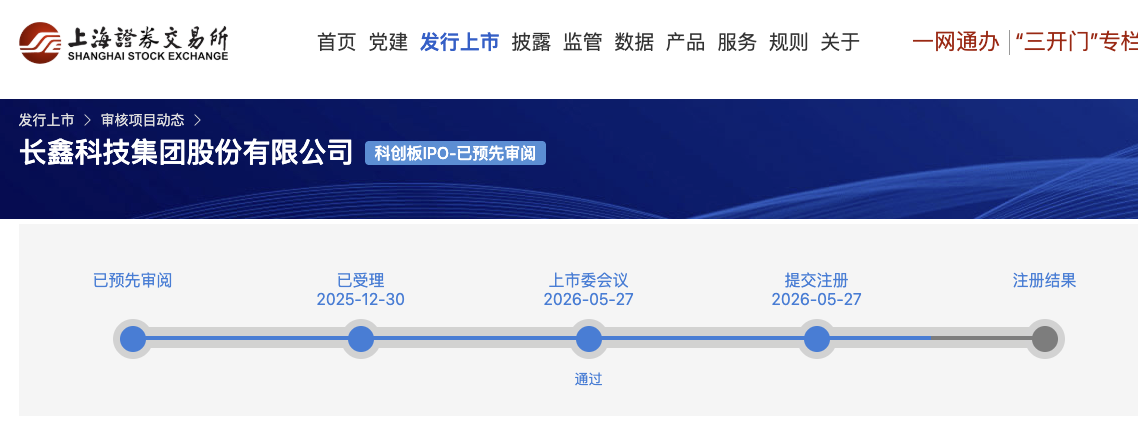 长鑫科技科创板IPO审核状态变更为“提交注册” - 图1