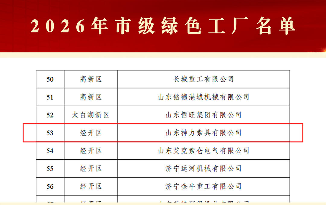 向“绿”而行，向“新”而生 神力索具获评济宁市“2026年度市级绿色工厂” - 图1
