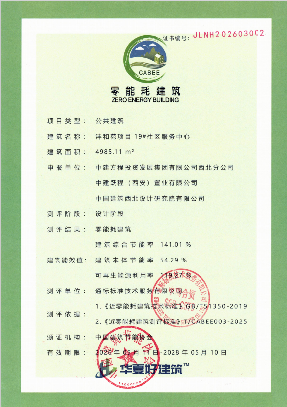 沣和苑项目社区服务中心获中国建筑节能协会零能耗建筑认证 - 图1
