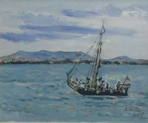 王文灏海景油画展现情感与色彩的表达 - 图1