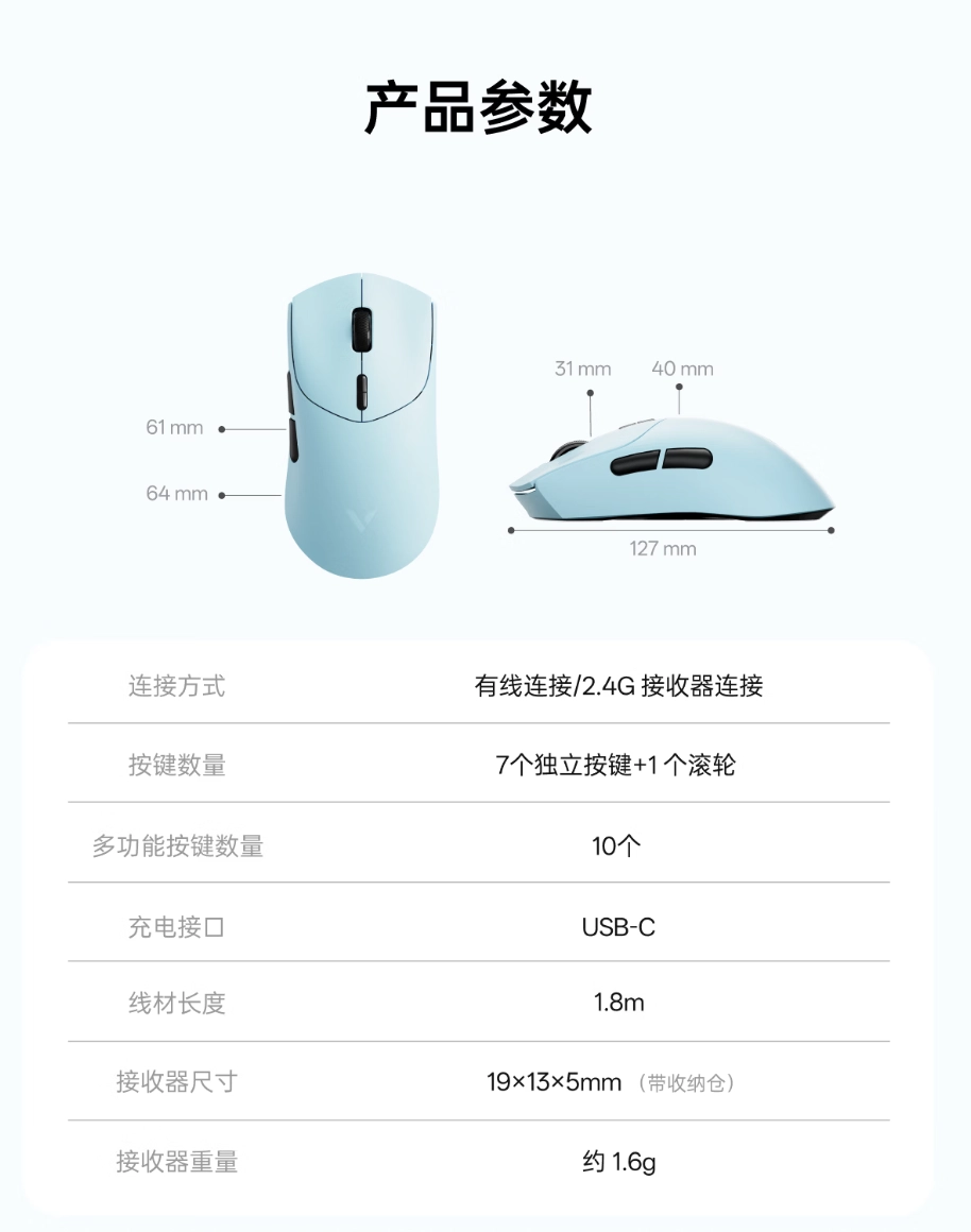 雷柏推出VT7PRO V2 版中大手双模鼠标，299 元 - 图5