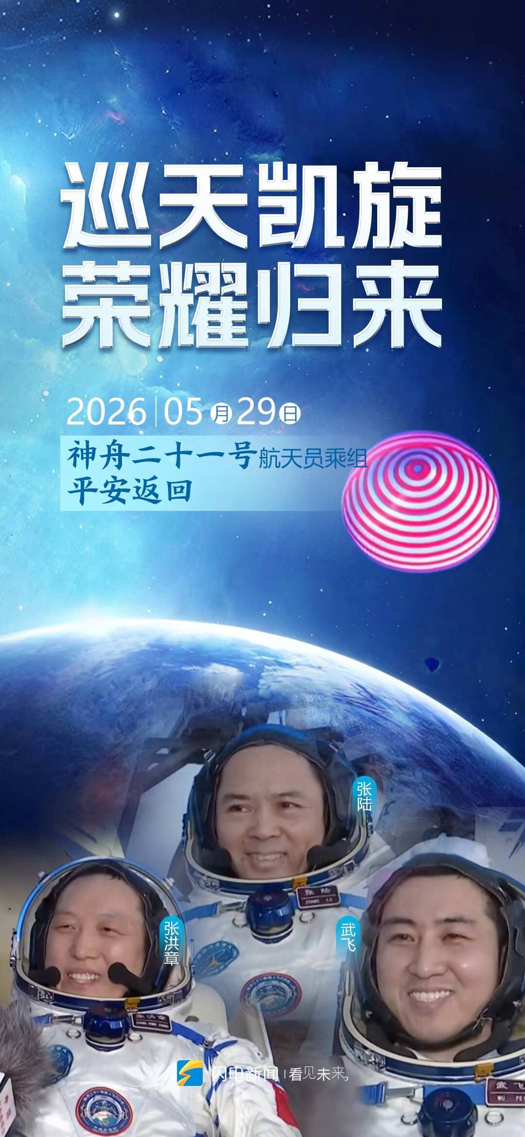 闪电海报︱巡天凯旋 荣耀归来！神舟二十一号航天员乘组平安返回 - 图1