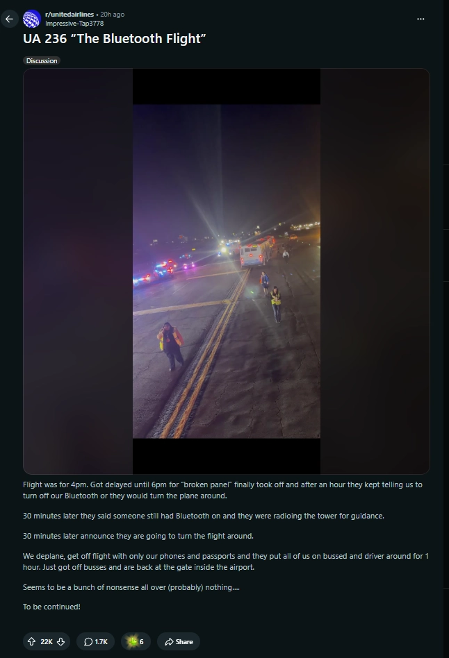 乘客蓝牙设备名称触发安全警报，美联航客机起飞1小时后被迫返航 - 图2
