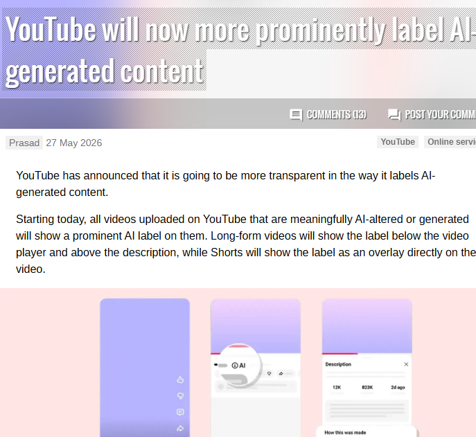 YouTube全面升级AI内容标注 真假视频一眼可辨 - 图1