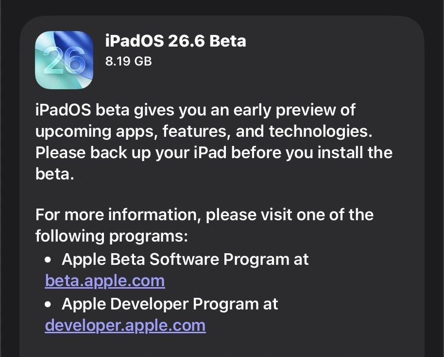苹果发布 iOS/iPadOS 26.6 首个公测版 - 图1