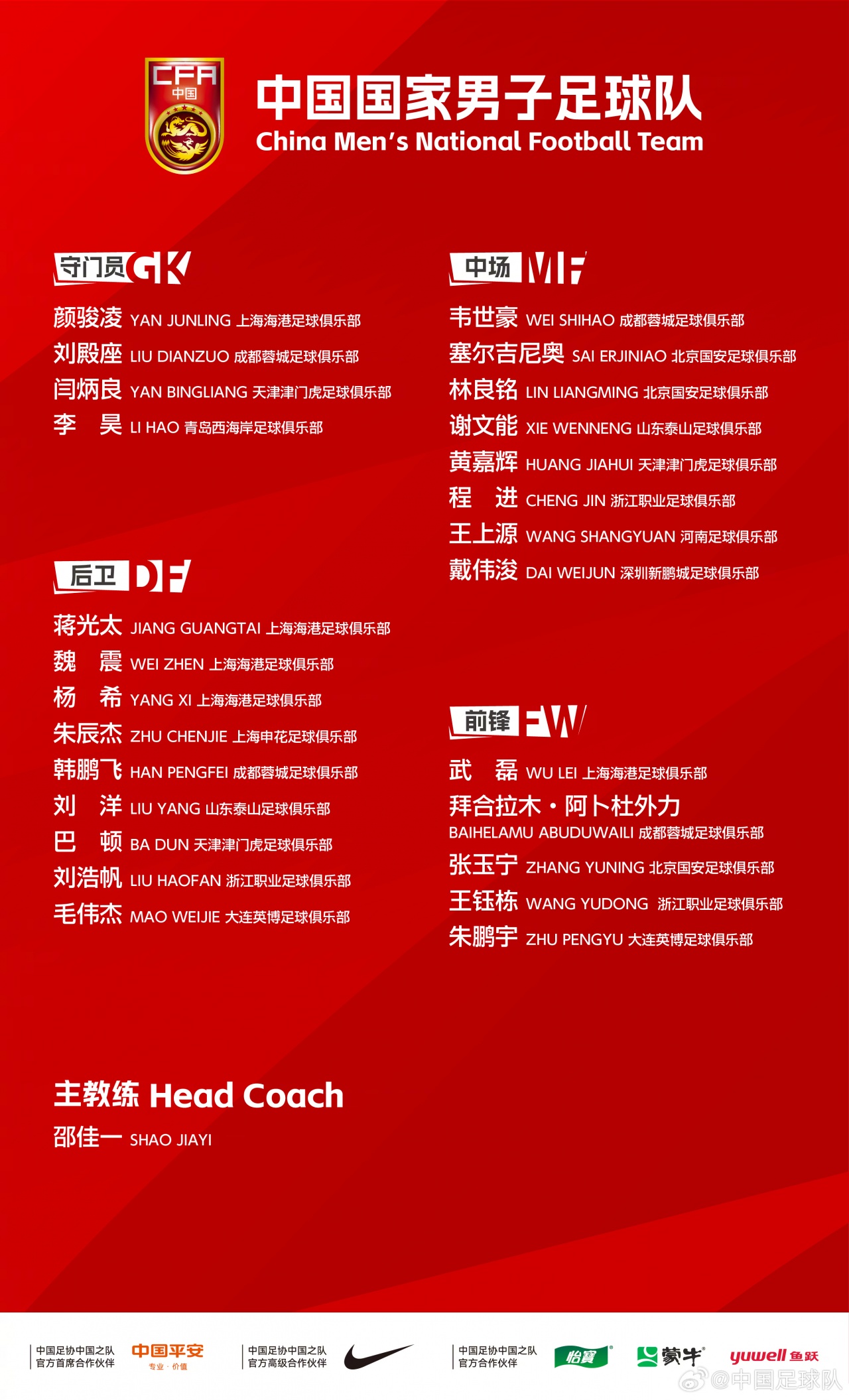 武磊回归 李昊入选 国足最新集训名单出炉 - 图1