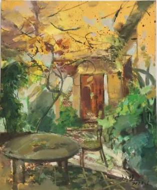 刘斐油画展现诗意庭院风景 - 图1